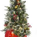 Garvee 3FT Christmas Tree, Pre-Lit Artificial Christmas Trees with Lights, Small Xmas Trees with Sleigh Base & 78 Warm White Lights, Christmas Decoration for Home, Office,1 PCS (Red)