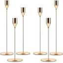 Gold Taper Candle Holder Set of 6, Brass Gold Tall Candlestick Holders, Metal Vintage Candle Stickers Long Holder Set, Pillar Decorative Candle Holder Fits 3/ 4 Inch Candle