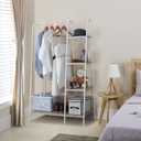 Finnhomy Metal Clothes Closet Rack, Clothing Rack for Hanging Clothes White Heavy Duty Garment Rack with 5 Wood Shelves Freestanding Portable Closet Organizer for Bedroom/Entryway/Boutiques