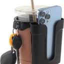 Beige Leather Bicycle Cup and Phone Holder Handlebar Mount - Water Bottle Holder for Electric Bikes, Cruiser & Commuter Bicycles with Keys Pouch