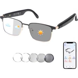 AI Translator Smart Glasses for Men Women, Bluetooth Audio Sunglasses with Photochromic Lenses, Photo Translation, No Subscription, Real-Time Translation(160+Languages) for Travel Business (Gold)