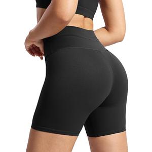 POSHDIVAH Women's Creamluxe Biker Shorts-6"/8" High Waisted Drawstring Running Gym Volleyball Yoga Workout Shorts (Medium, Black)