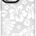 NITITOP Compatible for iPhone 14 Pro Max Case Cute Flower Floral Clear for Women Girl Hibiscu Design Ultra Slim Artistic Shockproof Soft TPU Anti-Yellow Protective Phone Cover - White