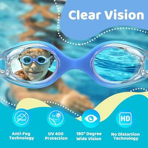 Vvinca Kids Swim Goggles with Bungee Strap No Leaking Anti Fog Toddler Goggles with Quick Adjust