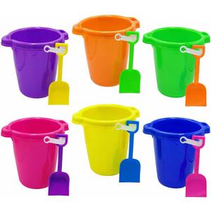 4E's Novelty 6 Pack 7.5" Beach Buckets and Shovels for Kids Bulk - Strong Large Sand Bucket for Toddler Beach Toys for Kids 3-10, Sandbox Toys
