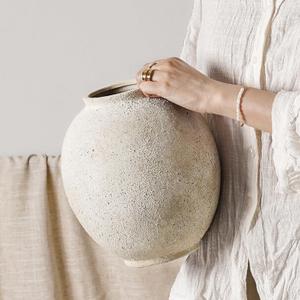 Large White Ceramic Vase - 9.8 Inch Rustic Farmhouse Flower Vase for Home Decor, Minimalist Tall Vases for Living Room, Table, Bathroom, Holiday & Weddings (Sandstone Yellow)