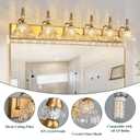 Vintage Bathroom Vanity Light, 6-Light Brass Vanity Lighting Fixture with Flower Glass Shade, Bathroom Lighting Fixtures Over Mirror