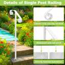 Single Step Handrail, 1 or 2 Steps Single Post Handrail in Ground, White Rust-Proof Wrought Iron Stair Railing for Seniors, Porch, Deck
