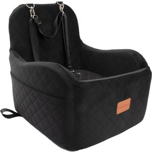 Dog Booster Car Seat for Small/Medium Dogs Up to 35lbs,Elevated Cushion Fits in Front/Back Seat,Fully Detachable and Washable,2 Storage Pockets & Dog Leashes,Easy to Install(Black,Medium)