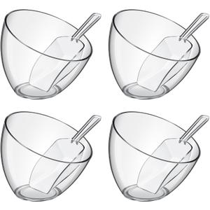 Hoolerry 8 Pcs Serving Bowls Kit Include Plastic Bowls for Parties and Popcorn Measuring Scoops Acrylic Plastic Kitchen Angled Candy Scoops for Office Canister Salad Cooking(Clear,35 oz)