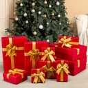 Tenceur 10 Pcs Gift Boxes with Lids Heavy Duty Nested Assorted Sizes Cardboard Gift Boxes for Presents with Ribbon for Xmas Holiday Present(Red, Gold,5 Size)