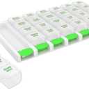 EZY DOSE Weekly (7 Day) 4 Times a Day Push Button Pill Organizer and Vitamin Planner, Removable Daily Pillboxes, Green, Convenient and Easy to Use, Clear Lids, Large, BPA Free