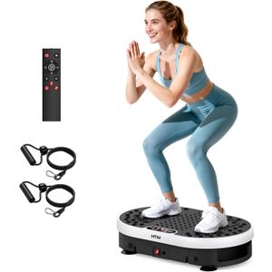 HTM Vibration Plate Exercise Machine, 9 Modes & 120 Speeds, Body Shake Plate with Resistance Bands Slot & Remote Control, 300 Lbs Capacity Shake Board for Weight Loss Fat Burner Home Fitness Workout