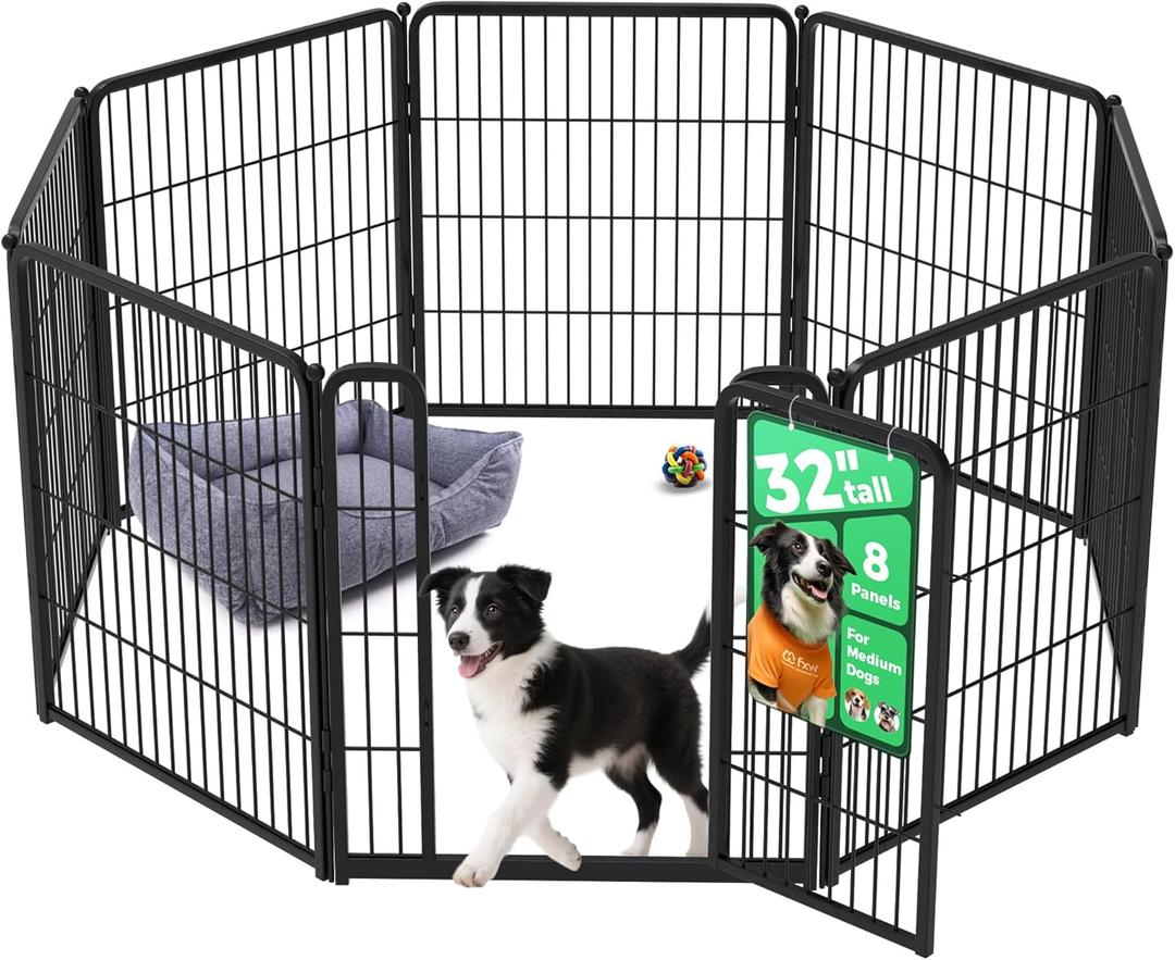 FXW Homeplus Unleashed Indoor Dog Playpen - Stress-Free and Safe Play, Heavy Duty 32 Inch 8 Panels Dog Pen for Small and Medium Dogs, BlackPatented