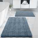 Yimobra Bathroom Rug Set 2 Piece, Soft Absorbent Chenille Bath Mat Set, Non Slip Machine Washable Quick Dry, Plush Shower Rugs for Bathroom Floor Sink Tub, 32"x20"+24"x17", Denim Blue