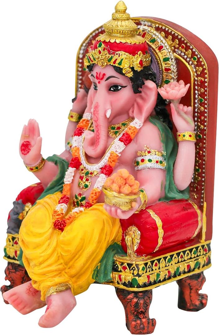 alikiki Hindu God Ganesha Statue Figurine - Indian Idol Sitting Lord Ganesh Statue India Murti Item Ganpati Home Office Temple Mandir Altar Pooja Gifts Diwali Puja Gifts