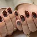 Brown Press on Nails Polka Dots Fake Nails Short Oval Fall Winter Nails Press ons with Design Full Cover Stick on Nails for Women Manicure,Reusable | Artificial | Nail Sticky Tabs | Easy Apply | 24Pcs (Style-38)