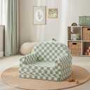 Blissful Diary Foldable Toddler Couch, 2-in-1 Comfy Toddler Chair & Lounger for Reading, Playroom, Kids Couch Sofa for Girls Boys Birthday Gift, Sage Checkered