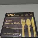 Dealusy 300 Count Extra Heavy Duty Gold Plastic Silverware, 100 Forks, 100 Spoons, 100 Knives, BPA-Free, Heat Resistant, Disposable Plastic Utensils Set, Plastic Cutlery Set, Plasticware Bulk