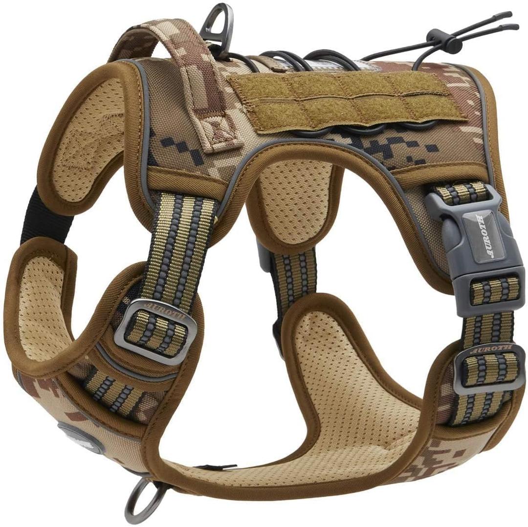 AUROTH Tactical Dog Harness for Small Medium Dogs No Pull Adjustable Pet Harness Reflective K9 Working Training Easy Control Pet Vest Military Service Dog Harnesses Desert Camo M (M(Neck:16-22",Chest:22-33"),35-50 lbs)