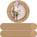Aneco 48 Pack 13.8-Inch Round Woven Placemats Natural Hand-Woven Boho Rattan Wicker Bulrush Placemat Farmhouse Rustic Braided Table Mats for Dining & Kitchen Decor