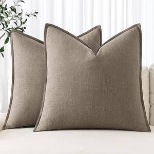 MIULEE Decorative Linen Pillow Covers 18x18 Inch Tan TaupeBoho Farmhouse Neutral Winter Couch Throw Pillows for Bed Pack of 2 Accent Modern Pillowcase Sofa Livingroom Home Decor