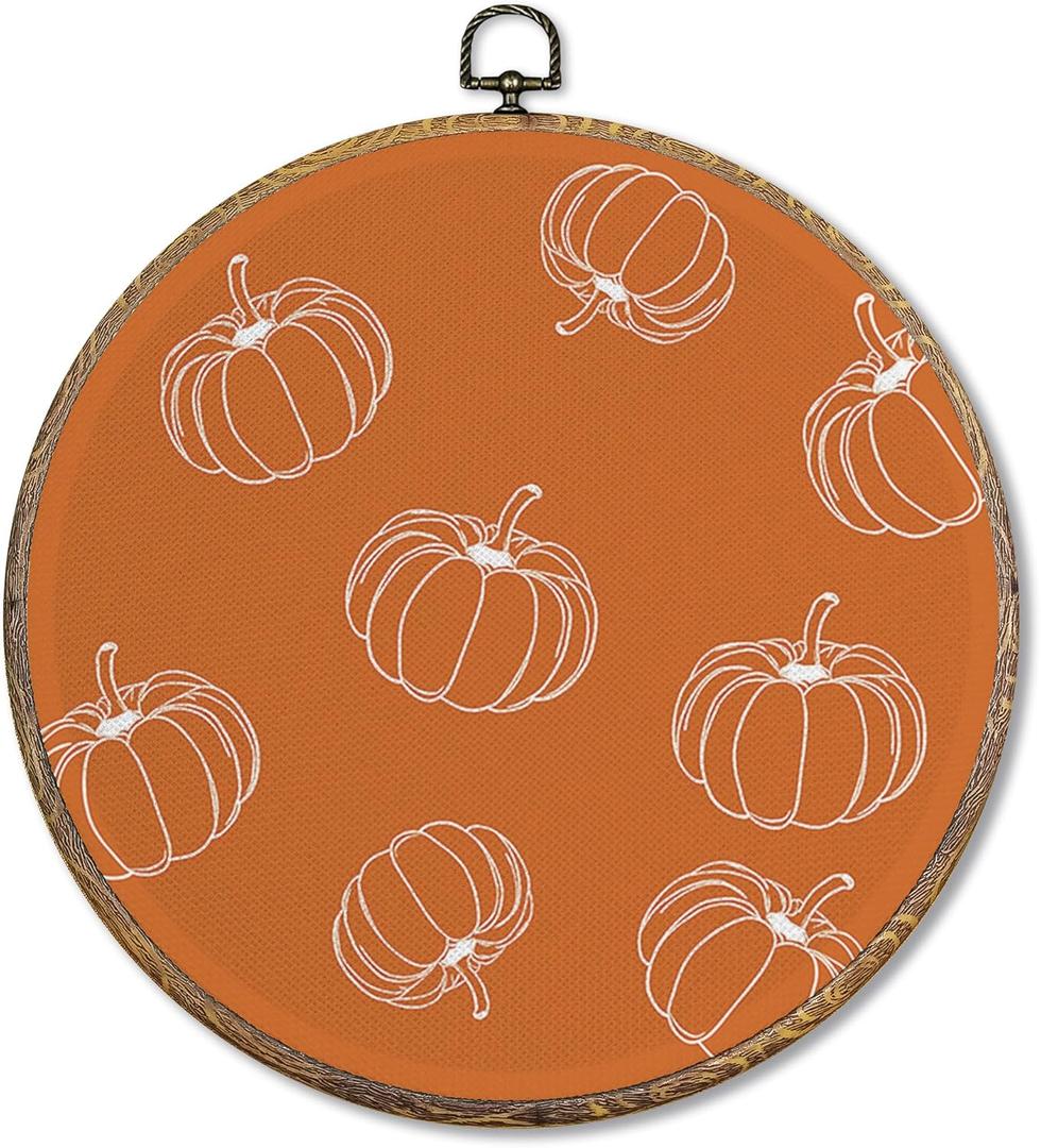 Sufamb Fall Orange Pumpkin Round Wall Art Decor, Farmhouse Autumn Harvest Pumpkin Canvas Artwork Framed, Rustic Fall Thanksgiving Wall Hanging Prints Decorations for Home Bedroom Decor, 10x10 Inches