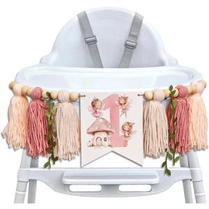 ZAIBIANHAO Fairy High Chair Banner - Mushroom Wildflower Highchair Banner,Yarn Tassel Fairy First Birthday Decoration,Cake Smash Flower Garland Party Supplies