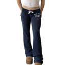 Low Rise Sweatpants Women Casual Drawstring Track Pants Y2K Baggy Wide Leg Streetwear Drawstring Sweatpants S, Blue