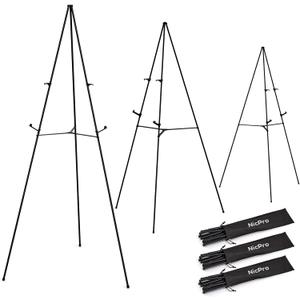 Nicpro 3 Pack 63 Inches Easel Stand for Sign, Black, with Carry Bags | Lightweight Metal Poster Stand, Adjustable Portable Foldable Easels for Display, Signs, Posters, Painting, Wedding Signs
