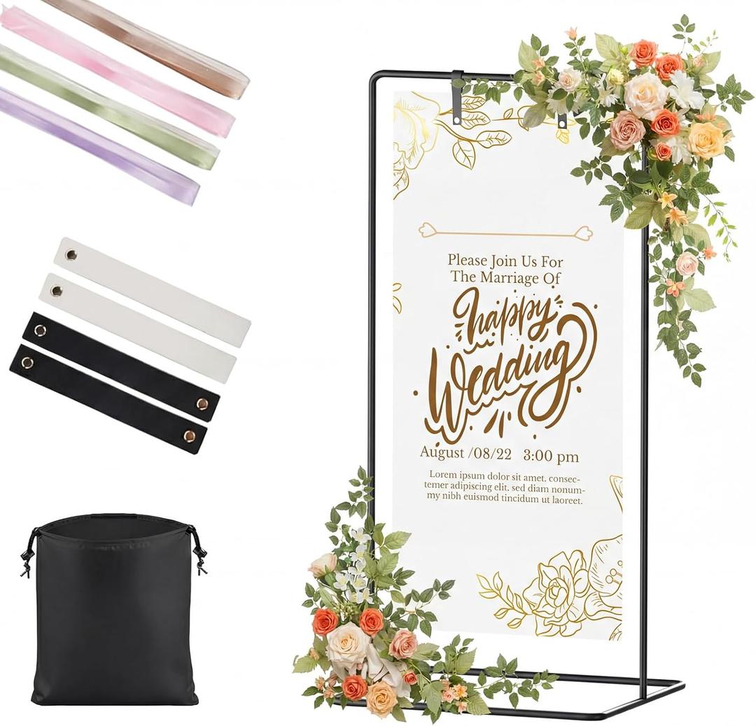 FOCHIER F Wedding Sign Stand with Colorful Ribbons,Adjustable Metal Easel Stand to Welcome Guests,Heavy Duty Easel for Wedding Sign and Poster Display Stand,Art,Posters,Pictures,Paintings,Floor Dcor