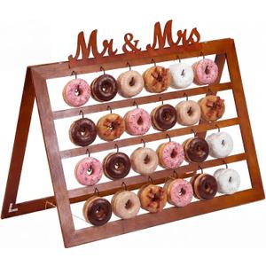 SiliFine Mr & Mrs Wedding Supplies Donuts Wall Display Stand Rustic Decor Holder for Party Events Engagement Wedding Holds 48 Donuts with Wooden Display Sign