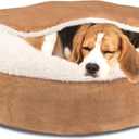 Pet Soft Small Dog Bed Cat Bed with Cover Cave - Round Calming Dog Beds Washable Cuddler Puppy Beds for Small, Medium Dogs and Cats (Khaki, 30")