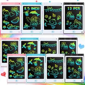 Tinlade 12 Pack LCD Writing Tablets 8.5 Inch Bulk Colorful Doodle Board Board Erasable Electronic Painting Drawing Pads Learning Toy Gifts for Kids Boys Girls(Pink, Blue, White, Black)