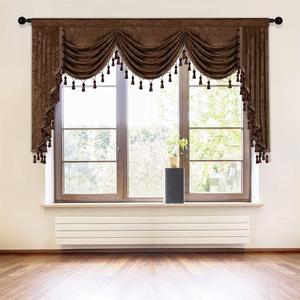 ELKCA Thick Chenille Window Curtains Valance for Living Room Chocolate Waterfall Valance for Bedroom,Rod Pocket (W98, 1Panel) (98"W x 43"L, Valance, chocolate)