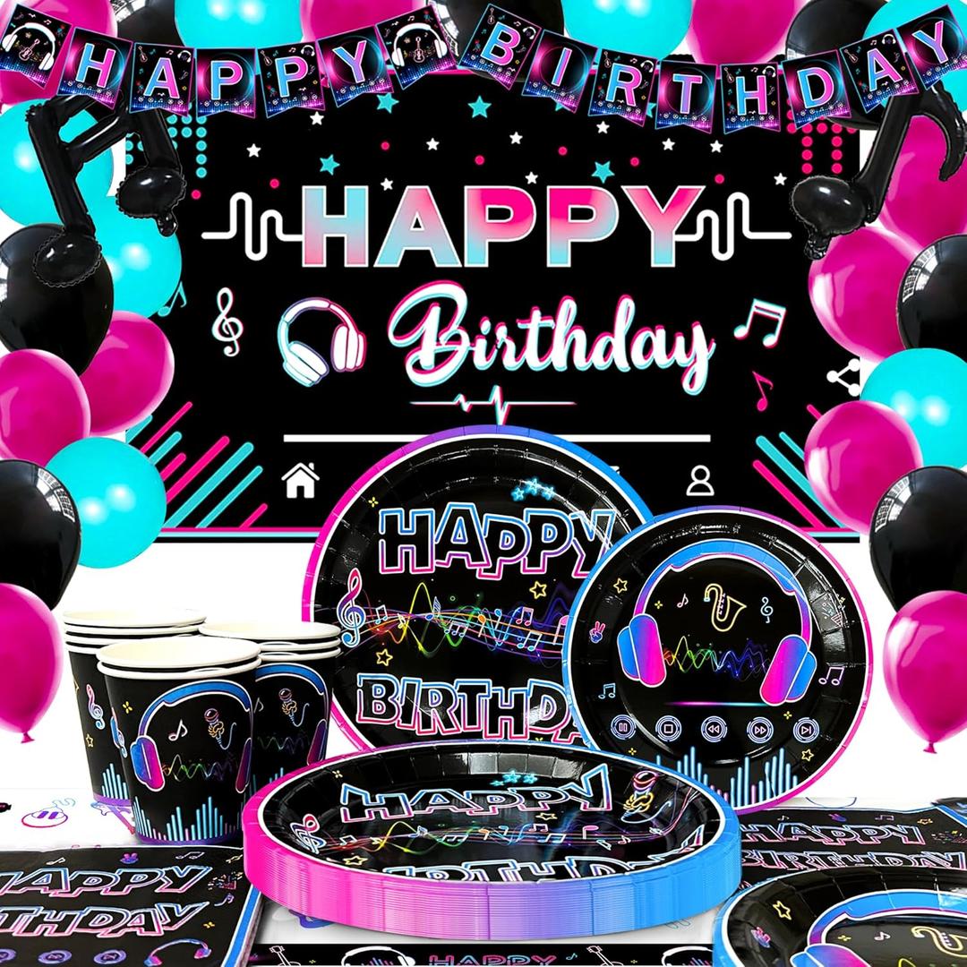 Music Party Supplies,155pcs Music Birthday Party Decorations & Music Tableware Set- Music Plates Cups and Napkins Tablecloth Balloons Backdrop etc...