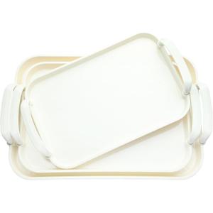 3 Pack Serving Tray with Handles, Stackable Reusable Trays for Serving Food, Plastic Serving Platters for Party, Charcuterie, Fruit, Appetizer, Solid Cream