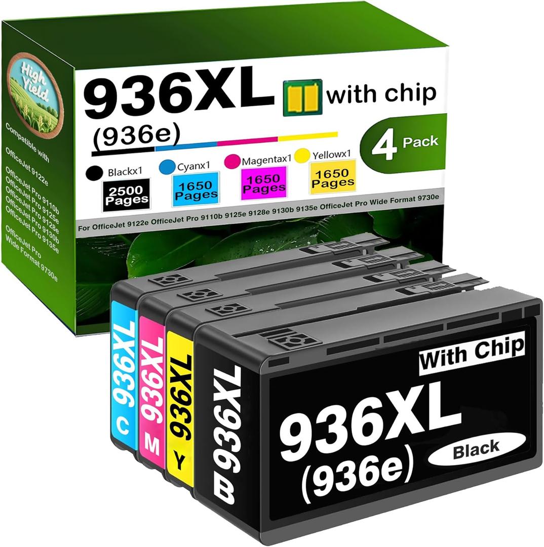 936XL 936 XL 936e Ink Cartridge High Yield With Chip Replacement for HP 936 Ink Cartridges Combo Pack for HP Officejet pro 9125e Ink Cartridges 9120e 9135e 9128e 9130e 9130b 9730e 9110b 9122e Printer