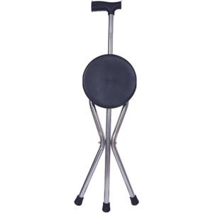 Anti-Slip Folding Walking Stick with Seat, Stainless Steel Cane Chair, Lightweight, Portable, Height Adjustable (150-175cm)