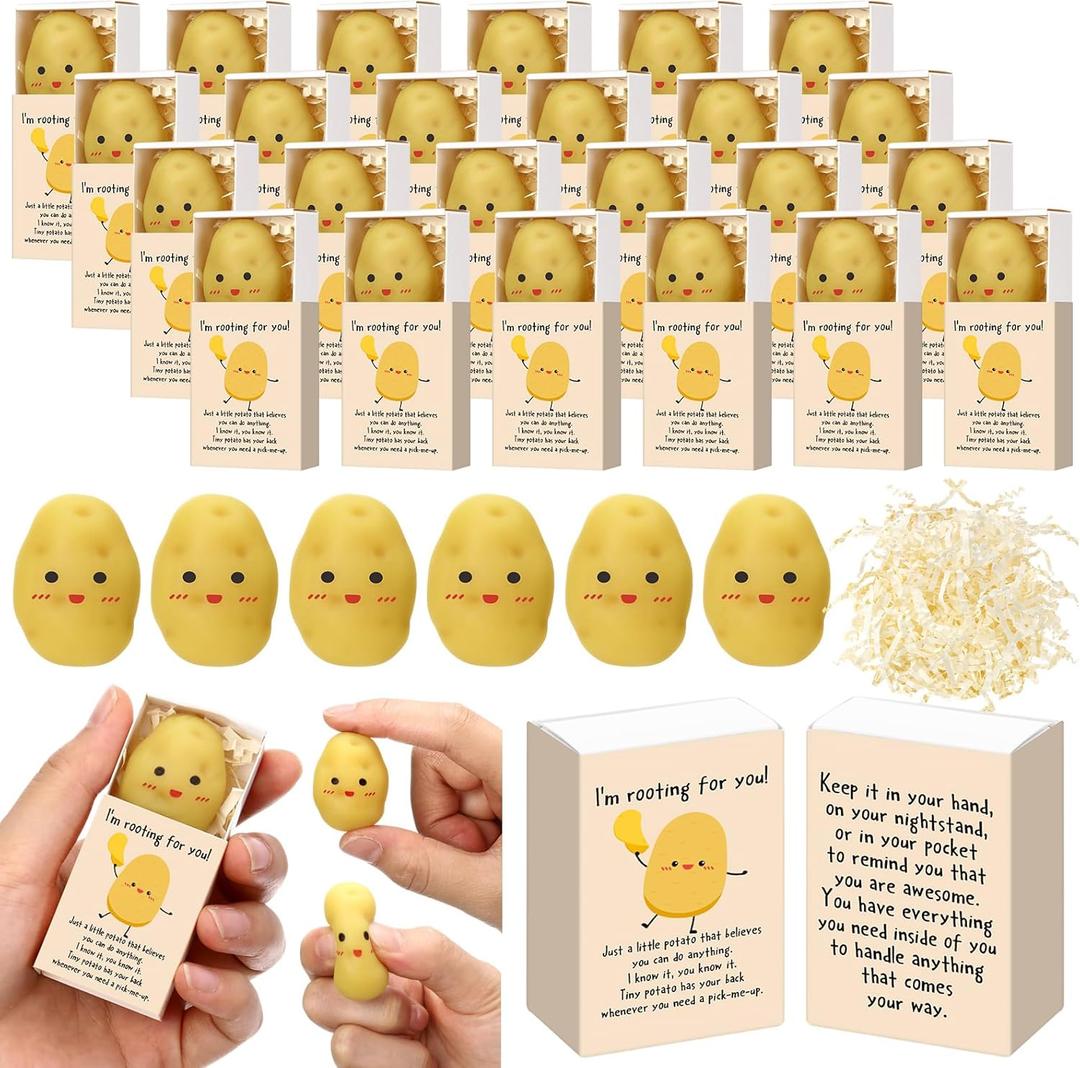 Wettarn 24 Sets Potato Support Gifts Cute Stress Balls with Gift Boxes Inspirational Party Favors for Employee Coworker Friends Office Positive Relief Desk Decor