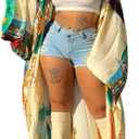 cu4eve Summer Cardigan For Women Lightweight Satin Open Front Long Kimono Swimsuit Cover Ups Silk Robe Plus Size, One Size