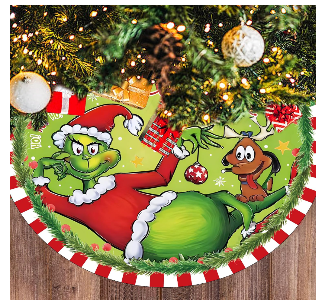 Christmas Tree Skirt - Soft and Funny Farmhouse Christmas Tree Collar with Red & Green Trim Decor Xmas Holiday Decoration