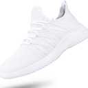 Feethit Womens Slip On Running Shoes Breathable Walking Shoes Lightweight Gym Workout Shoes Non Slip Fashion Sneakers White Size 7.5