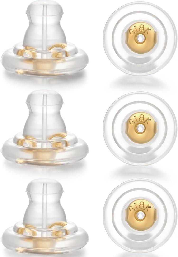 Earring Backs, Silver Silicone Earring Backs Replacements for Studs/Droopy Ears, Hypoallergenice Secure No-Irritate Earring Backs for Adults (Gold)