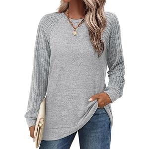Saloogoe Tunic Sweatshirts for Women Crewneck Lightweight Sweaters Raglan Long Sleeve Shirts Fall Fashion Tops 2025 (Large, Gray)