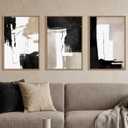 Abstract Black White Brown Framed Canvas Wall Art Set-24"x36"x3
Neutral Geometric Wall Decor,Modern Brush Stroke Wall Painting,Minimalist Artwork for Living Room,Bedroom,Dining Room,Office