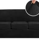 H.VERSAILTEX Modern Velvet Plush 4 Piece High Stretch Sofa Slipcover Sofa Cover Furniture Protector Form Fit Luxury Thick Velvet Sofa Cover for 3 Cushion Couch Width Up to 90 Inch (Sofa,Black)
