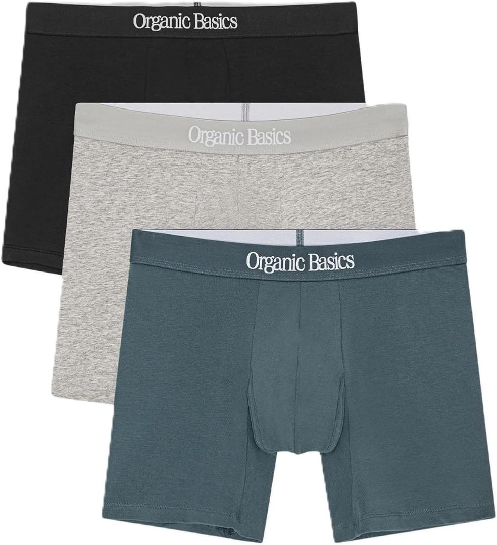 Organic Basics mens Core 6" Easy Fit Organic Cotton Boxer Brief Underwear (Black/Grey Mlange/Thunder)