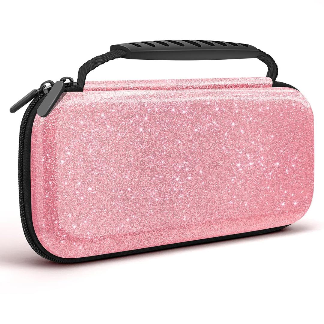 homicozy Glitter Carrying Case for Nintendo Switch & Switch OLED Console, Pink Hard Travel Case Shell Pouch for Nintendo Switch Console & Accessories