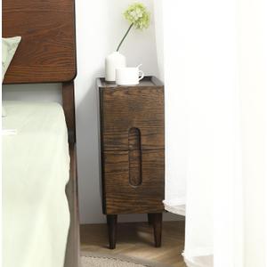 Solid Wood Bedside Table Nightstands, Slim Narrow Oak Real Wooden Mid-Century Modern End Table with Drawers Luxury Side Table Durable Cabinet Organizer Furniture, Walnut Color 7.87in Wide